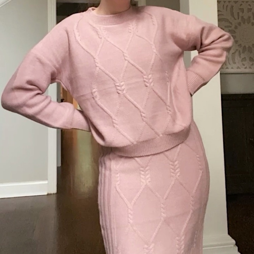 Pink Fashion Evynn Apparel Winter 2021 Pink Matching Sweater Set
